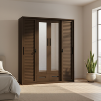 Armoire moderne en métal et acier à 4 portes coulissantes avec tiroir, design personnalisé imprimé, miroir intégré, pour chambre à coucher, mobilier de maison, fabrication chinoise