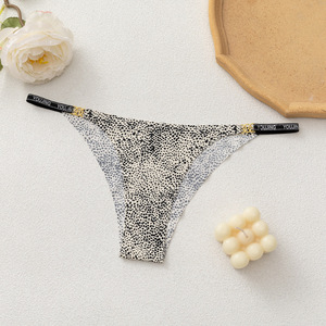 Wholesale Women's Dot Print <b>Seamless</b> <b>Thong</b> Panty Comfortable Ice Silk Low Rise Panties Ultra Thin Slim Straps Sexy Underwear - Product Image 1
