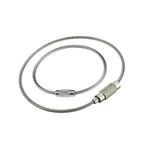 Personalizado 1mm 6,3 pulgadas redondo de acero inoxidable cable de metal anillo de llave para equipaje de plata de metal de la cuerda de alambre de llavero
