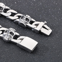 Bracelet punk VEROMCA avec tête de fantôme exagérée, squelette, chaîne cubaine à crâne craquelé, bracelet pour homme