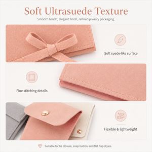 Custom Logo Microfiber Suede Jewelry Pouch <b>Envelope</b> Flap Bag With Ribbon Bow Closure Luxury Gift Packaging for Earring Ring - Product Image 3
