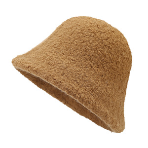 Wool Bucket <b>Hat</b> Solid Color Warm Face Slimming Unisex Winter Fisherman <b>Hat</b> Fleece Material Japan And Korean Style - Product Image 1