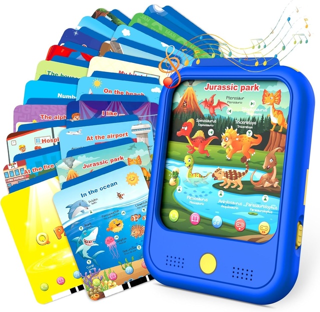 Children's Learning Tablet Educational Learning Mat to Learn Letters, Numbers, Food, Time, Music, Vehicles, Jurassic Park