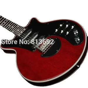 定制商店BM01布莱恩·梅签名葡萄酒红色吉他，带黑色拾音器颤音桥，用于声学电贝司吉他