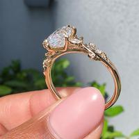 Bague de fiançailles en or jaune massif 10K/14K/18K avec diamant de laboratoire taille hexagonale 0,5-3 carats, pierres latérales personnalisées en forme de vigne, certifiée IGI VS VVS