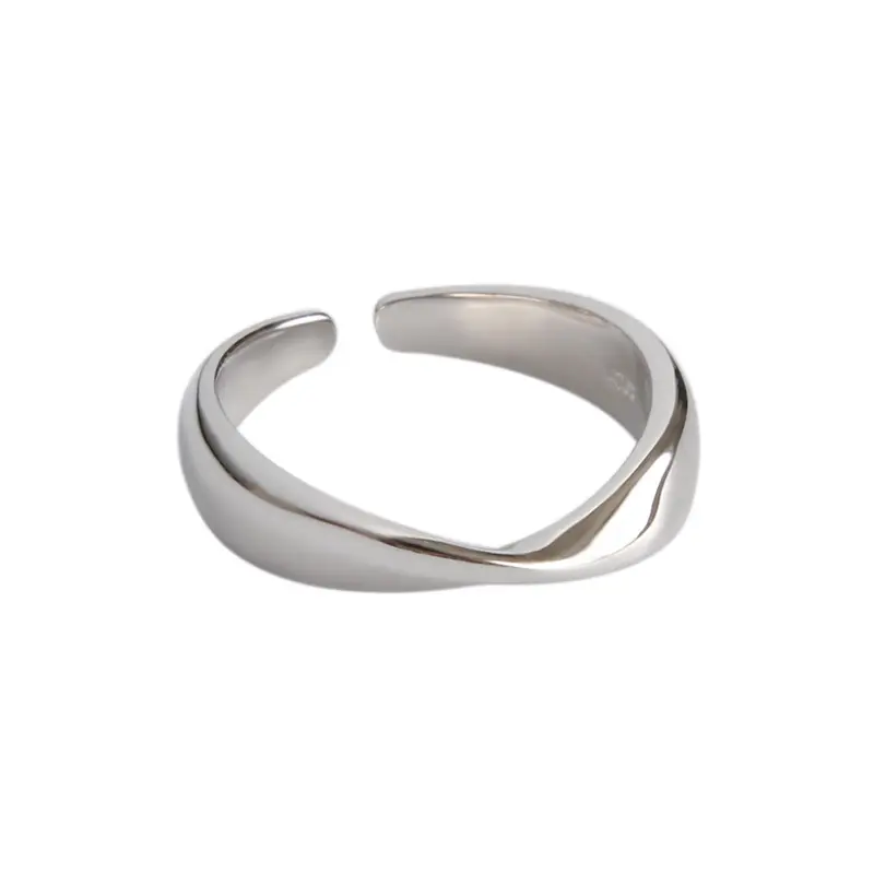 New Personalized INS Mobius Style Wave Smooth Cambered surface resizable rings jewelry women 925 sterling silver