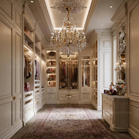 Système de dressing de luxe doré sculpté, armoire laquée blanche, coiffeuse classique style palais, mobilier de chambre à coucher
