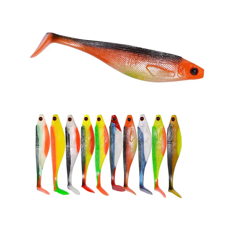Mới Mềm Mồi Nhân Tạo Mồi Đôi Màu Sắc Shads Cá Mồi 10Cm 7.5G Đàn Hồi Chất Liệu PVC T Đuôi Mồi Mềm Cho Cá Vược Biển