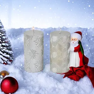 Home Decor Silver Flower Candle Pillar Gold Engraved Sideways Paraffin Wax Christmas Aroma Decorative Candles Column