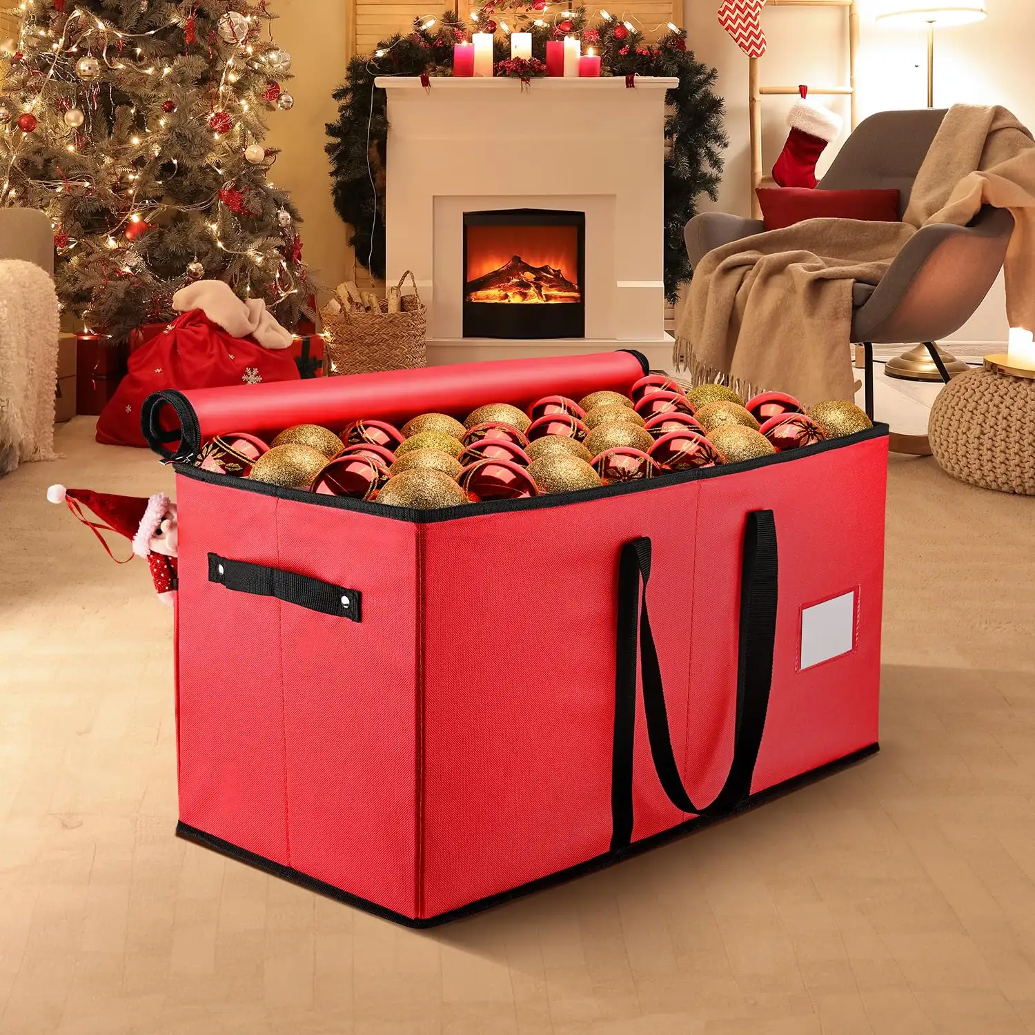 Weihnachtsschmuck-Speicherbox ornament-Speicherbehälter mit 8 Tablets Weihnachtsdekoration Organisator 128 Feiertags-Schmuck 3 Zoll