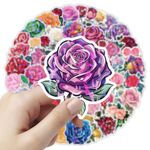 50 autocollants en PVC à motifs de fleurs fraîches de dessins animés, roses, décoration laser pour enfants, adolescents et adultes - Product Image 3