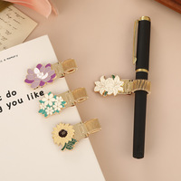 Clip de stylo en alliage de zinc émaillé motif fleur de printemps, mignon, pour carnet, accessoire de papeterie métallique Kawaii pour étudiant