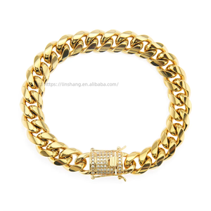 Stainless Steel Micro-inlaid Zircon <b>Cuban</b> Bracelet, Color-preserving Electroplated Smooth Domineering Trendy Men's Bracelet - Product Image 1