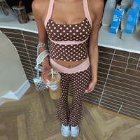 Ensemble deux pièces sexy et amincissant, veste à dos croisé à pois/léopard tendance, pantalon évasé taille haute
