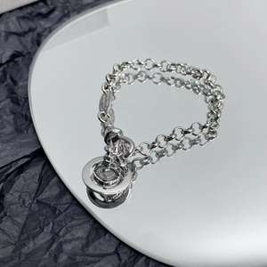 Pulsera de latón de alta calidad con dijes de Saturno transparente de 6 mm, tamaño pequeño, joyería de lujo duradera para mujer - Product Image 3