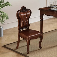 Chaise de salle à manger en acajou américain avec revêtement en cuir microfibre, chaise de dîner en bois pour la maison, la villa, la salle à manger