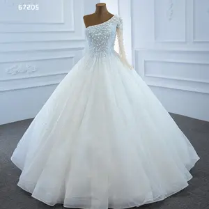 Jancember RSM67205 White Sexy One Shoulder Beaded Ball Gown Wedding Dress