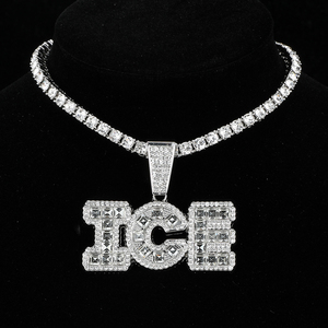 Hip Hop Icy Bling Collier Bijoux Hommes Iced Out Plaqué Or Strass Diamant ICE Lettres Pendentif Avec Chaîne À Maillons De Tennis - Product Image 1