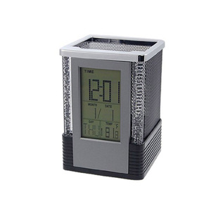 Haonan Office Supplies Store Electronic Pen Holder Square Metal Mesh Desk Clock With Led Display For Office Use - Product Image 5