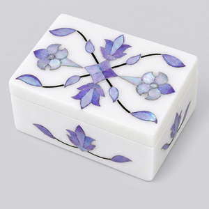 Boîtes à bijoux modernes en marbre martelé à motif floral gravé, très demandées, pour Halloween, 10x7,5 cm, Stonecrafts International - Product Image 1