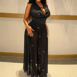 Hot Selling Sexy New Women's Long <b>Dress</b> With Neck Hanging Suspender Deep V-Back Backless Rhinestone Hot Stamping Long <b>Dress</b> - Product Image 1