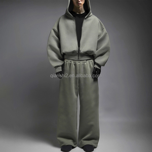 Qianshi baggy unisex sweatsuits nhà sản xuất Heavyweight công nghệ lông cừu trống Tracksuit người đàn ông quá khổ Sweatpants và hoodie Set - Product Image 4
