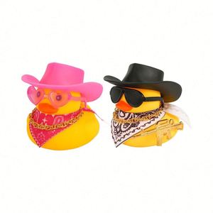Fun Rubber Duck Dashboard Decorations Mini Cowboy Hat Scarf Necklace & Sunglasses <b>Bath</b> Toys for Car Desk Office Decor - Product Image 1