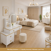 Table de toilette avec miroir LED, pieds en métal blanc, table de maquillage avec tiroirs et étagères de rangement, meubles de chambre à coucher modernes