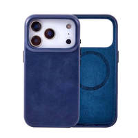 Casing Ponsel Kulit, Casing Ponsel Kulit Magnetik, Penutup Kulit Biru Tua Premium dengan Logo Timbul