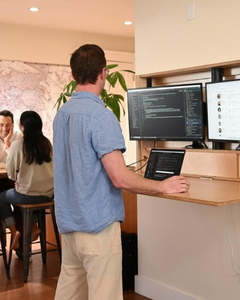 Extra Wide Wall Mount Electric Sit-Stand Murphy <strong>Desk</strong> Dual Monitor <strong>Fold</strong> <strong>Out</strong> Workstation Fit Two 27in Space Saving Home Office OEM - Product Image 4