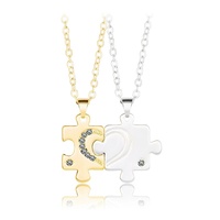 Collier unisexe en alliage de zinc avec pendentif cœur puzzle et cordon noir, tendance, 2 pièces/ensemble, bijoux pour couple