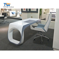 Bureau d'accueil élégant en bois courbé, de haute qualité, petit, moderne, blanc, en forme de courbe, pour bureau, hôtel