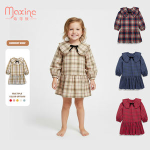 وصل حديثًا فساتين فتيات بياقة مطوية لأسفل منقوشة بطبعة من قماش الغنم ياقة دمية بنمط غربي فستان ربيعي للأطفال الصغار للفتيات - Product Image 3