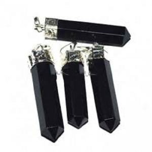 Colgante de cristal de alta calidad, punto de ágata negra, lápiz de piedras preciosas curativas, punto Hexagonal de cristal, collar de joyería, mayorista - Product Image 4