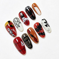 Lot de 30 faux ongles de luxe à presser, style gothique sombre, best-seller d'Halloween, avec chauves-souris noires 3D, bougies et fantômes