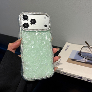Nueva Funda para Teléfono con Diseño de Conchas Marinas y Diamantes para iPhone 17 16 15 14 Pro Max, Textura de Concha Iridiscente, Degradado Ombre Ondulado - Product Image 6