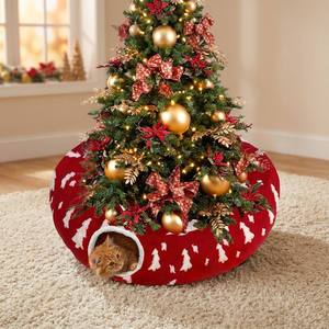 Lit pour <span class=keywords><strong>chat</strong></span> en peluche douillet et chaud, pliable, avec tunnel et grotte, en forme de sapin de Noël, avec balle de jeu interactive, nouveauté festive, vente en gros directe usine - Product Image 5