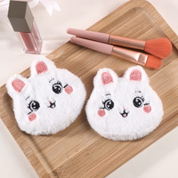 Miroir de maquillage de poche en peluche lapin mignon, mini portable, finition argentée, personnalisable, outil de beauté cosmétique pour fille