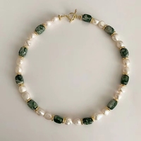 Collar de Perlas de Agua Dulce con Cuentas de Piedra Natural, Estilo Bohemio Geométrico, Hecho Principalmente de Jade, para Mujer, Moda de Playa de Verano