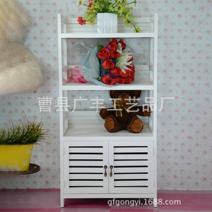 White <b>Solid</b> <b>Wood</b> <b>Bookcase</b> With Cabinet Doors Rectangle Standing Type For Bedroom Storage Neatening - Product Image 1