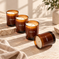 Bougie parfumée AIKUN en cire de soja, avec mèche en coton, dans un récipient transparent brun lisse, personnalisable (OEM/ODM) pour cadeaux de fêtes
