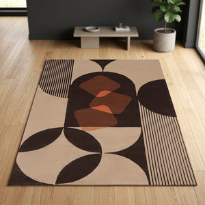 Tapis marron moderne du milieu du siècle, tapis géométrique rétro de designer, tapis contemporain fait main pour la décoration du sol - Product Image 1