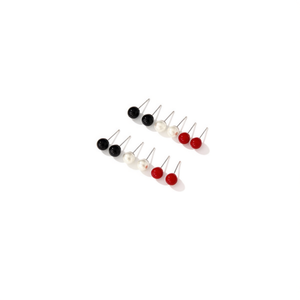 Ensemble de 12 paires de boucles d'oreilles en perles, acier inoxydable, bijoux tendance pour femmes, mélange de couleurs noir, blanc, rouge, style minimaliste, à porter au quotidien - Product Image 4