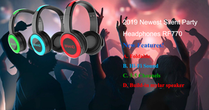 Auriculares Inalámbricos INDA RF77 de 3 Canales para Discoteca Silenciosa, Sonido Estéreo de Alta Fidelidad, con Luces LED, para Fiestas Silenciosas - Product Image 6