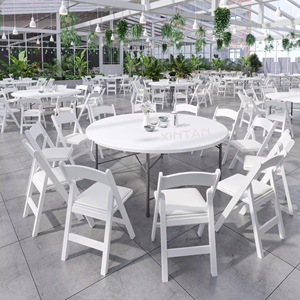 Table ronde <span class=keywords><strong>de</strong></span> mariage pliable en plastique blanc Mesa redonda plegable en HDPE bon marché en gros pour la location en plein air, la fête et la restauration événements - Product Image 3
