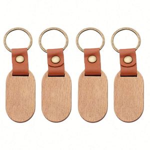 Wooden for Engraving Painting Keychains With Leather Strap Blank <b>Keychain</b> Diy Wood Key Luggage Tag Gift - Product Image 1