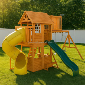 Aire de jeux extérieure pour enfants personnalisée, toboggan en bois, maison de jeu - Product Image 2