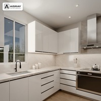 Meuble de cuisine en acrylique au design minimaliste, aménagement en L, projets de maison, boîtes de rangement en MDF et tiroirs à fermeture amortie