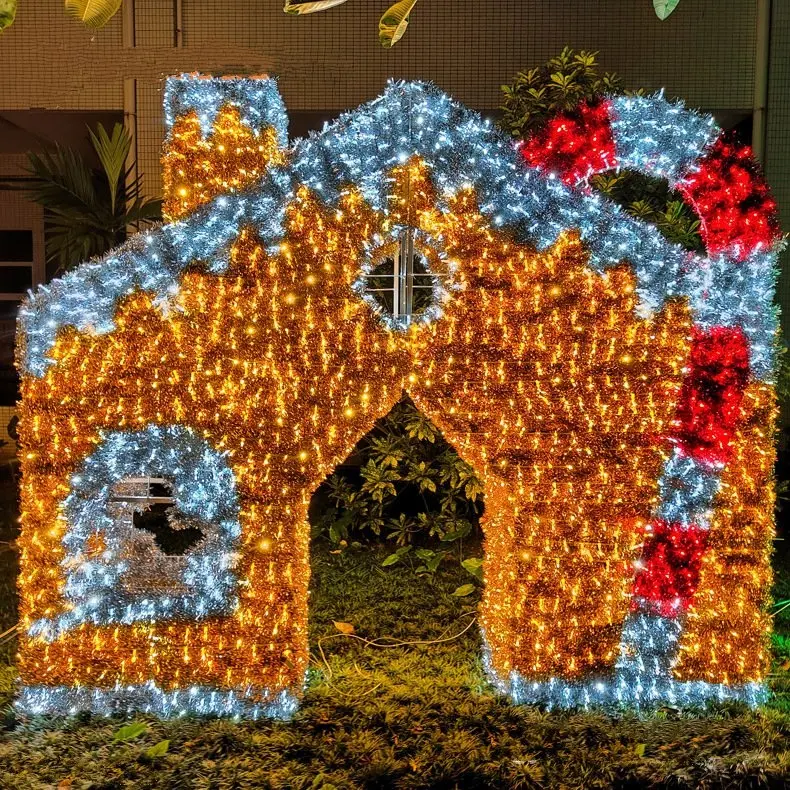 Popular Large 3D Gingerbread Man House Motif Light For Christmas Festival Decoration