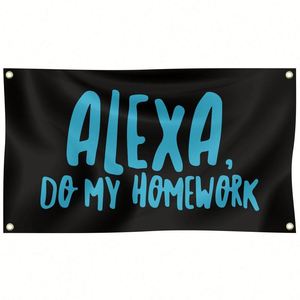 Tapiz Decorativo de Pared con Diseño de Alexa Hágase el Trabajo Escolar, 3x5 pies, Estilo Bandera, Decoración Digital para Dormitorio Universitario, Sala de Estar, Habitación Universitaria - Product Image 1